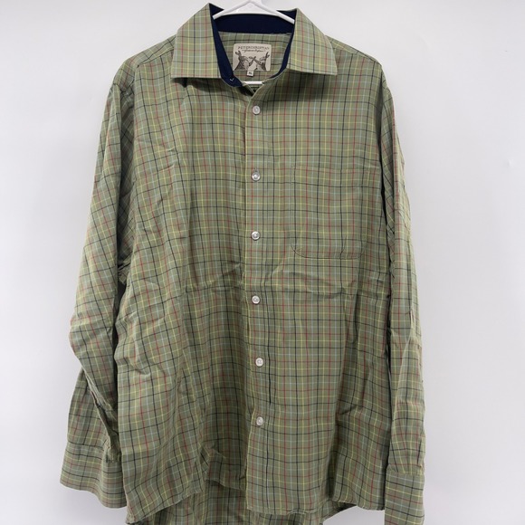 Peter Christian Plaid Button Down Shirt Navy Trim Cotton‎ Casual Long Sleeve XL - Picture 2 of 6